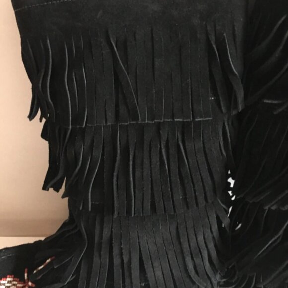 Grizzleez Ziginy Beaded Moccasins Women's 3 Layer Fringe Boots Black Size 6.5 - Picture 4 of 6